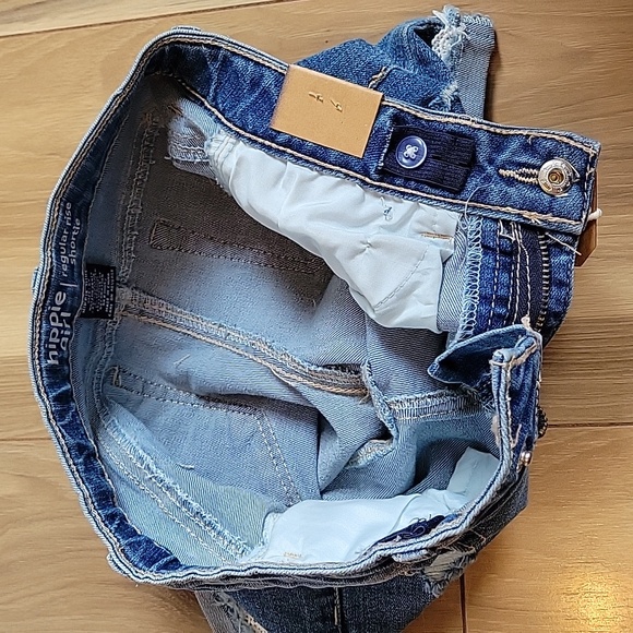 NWT hippie girl Regular Rise Shortie Jean Shorts Adjustable Waist Lace - Picture 7 of 9